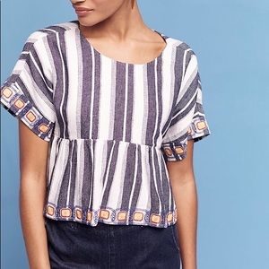 Anthropologie Embroidered Peplum Open Back Top